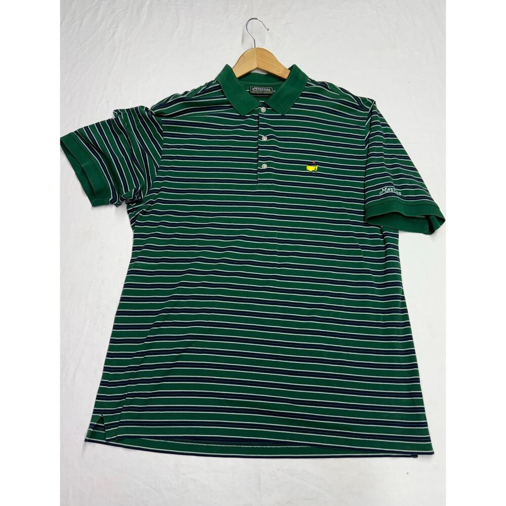 Masters Collection golf polo Shirt Augusta golf club Men Large Green Striped